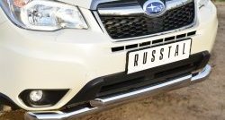 20 349 р. Защита переднего бампера (2 трубыØ76 и 63 мм, нержавейка) Russtal Subaru Forester SJ дорестайлинг (2012-2016)  с доставкой в г. Тамбов. Увеличить фотографию 3