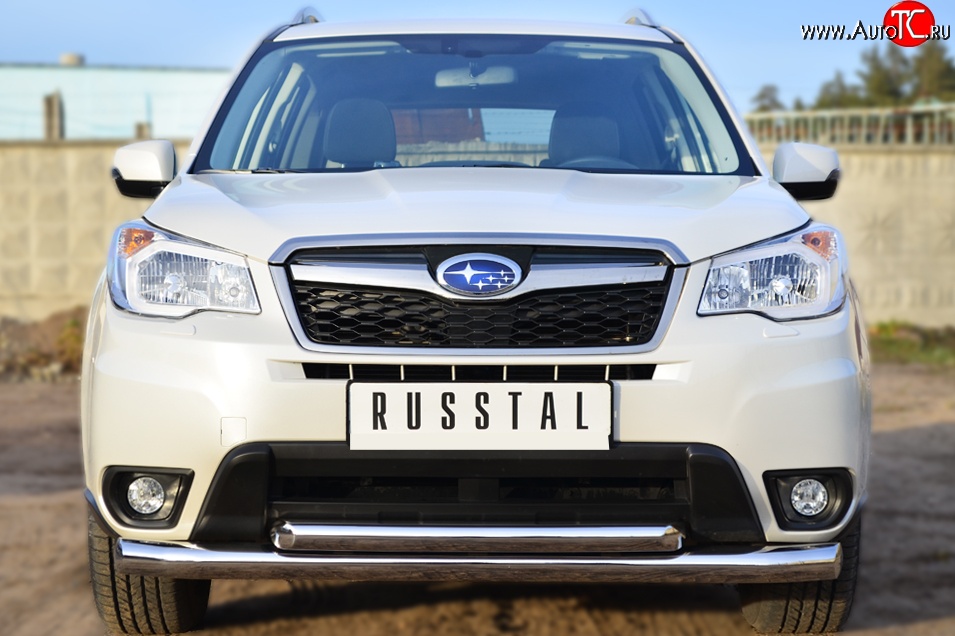 20 349 р. Защита переднего бампера (2 трубыØ76 и 63 мм, нержавейка) Russtal Subaru Forester SJ дорестайлинг (2012-2016)  с доставкой в г. Тамбов