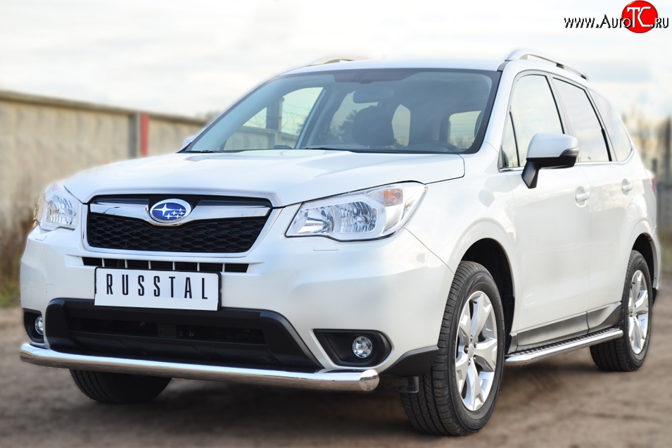 16 249 р. Одинарная защита переднего бампера диаметром 76 мм Russtal Subaru Forester SJ дорестайлинг (2012-2016)  с доставкой в г. Тамбов