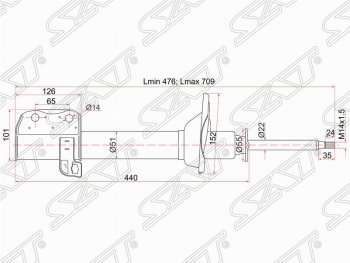 Левый амортизатор задний SAT Subaru (Субару) Forester (Форестер)  SF (1997-2002) SF дорестайлинг, рестайлинг