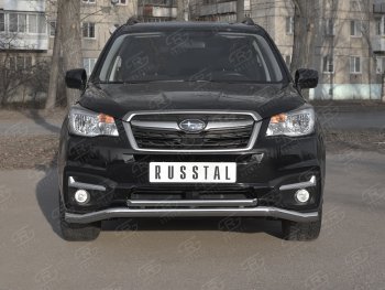 Защита переднего бампера (2 трубы Ø63 и 42 мм, нержавейка) Russtal Subaru Forester SJ рестайлинг (2016-2019)