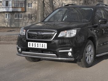 13 999 р. Защита переднего бампера (2 трубы Ø63 и 75х42 мм, нержавейка) Russtal Subaru Forester SJ рестайлинг (2016-2019)  с доставкой в г. Тамбов. Увеличить фотографию 2