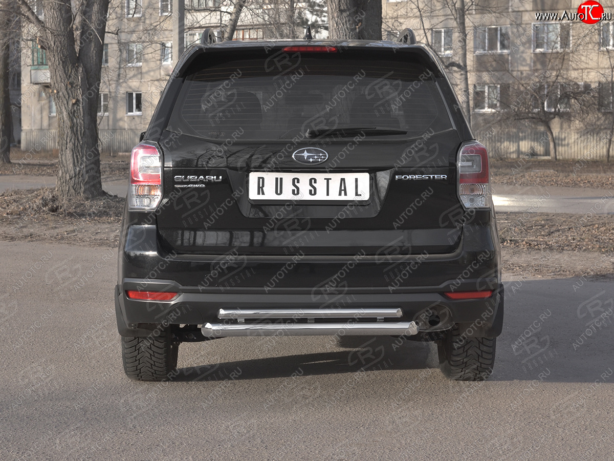 13 999 р. Защита заднего бампера (2 трубы Ø63 и 42 мм, нержавейка) Russtal  Subaru Forester  SJ (2016-2019) рестайлинг  с доставкой в г. Тамбов