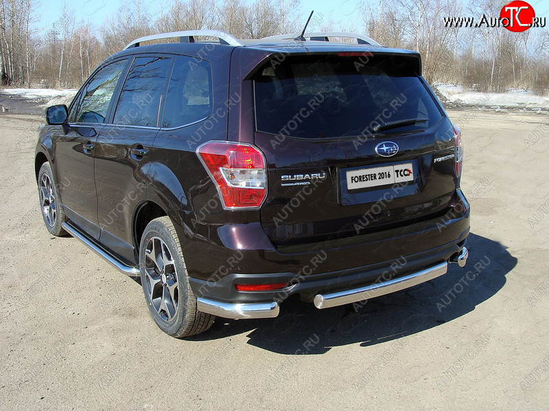 20 899 р. Защита заднего бампера (уголки овальные) ТСС 75х42 мм  Subaru Forester  SJ (2016-2019) рестайлинг (короткие, под брызговики)  с доставкой в г. Тамбов