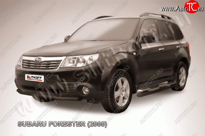 6 599 р. Защита переднего бампер Slitkoff Subaru Forester SH (2008-2013) (Цвет: серебристый)  с доставкой в г. Тамбов