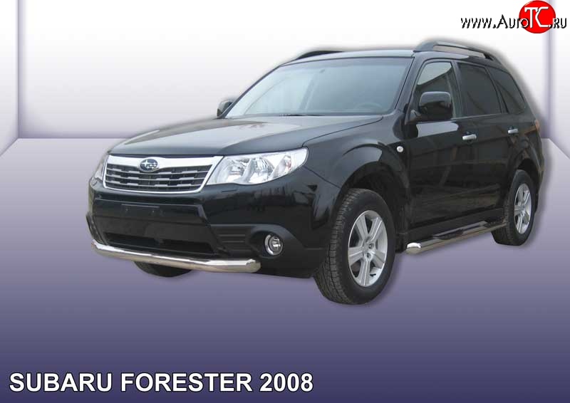 11 699 р. Одинарная защита переднего бампера диаметром 76 мм Slitkoff Subaru Forester SH (2008-2013) (Цвет: нержавеющая полированная сталь)  с доставкой в г. Тамбов