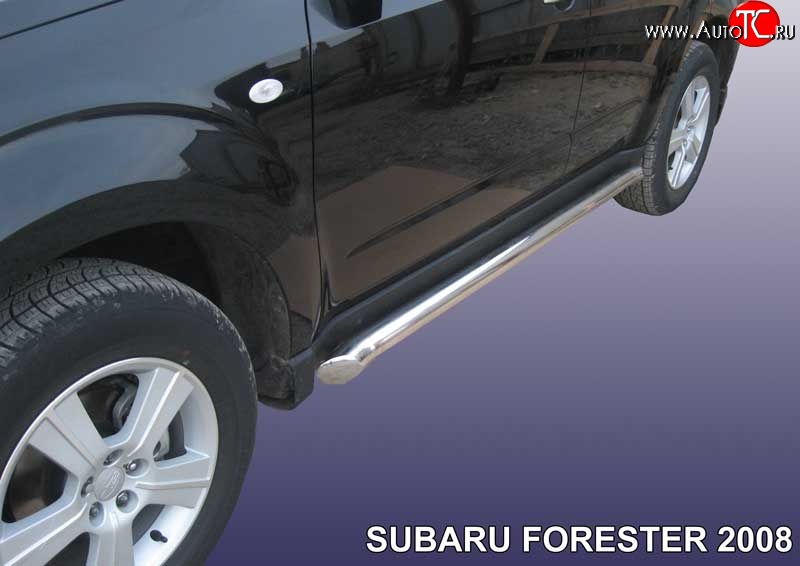 12 999 р. Защита порогов из круглой трубы диаметром 76 мм Slitkoff Subaru Forester SH (2008-2013) (Цвет: нержавеющая полированная сталь)  с доставкой в г. Тамбов