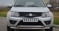 15 899 р. Защита переднего бампера (2 трубыØ63 и 42 мм, нержавейка) SLITKOFF Suzuki Grand Vitara JT 3 двери 2-ой рестайлинг (2012-2016)  с доставкой в г. Тамбов. Увеличить фотографию 2