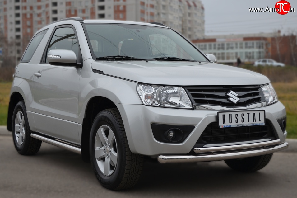 15 899 р. Защита переднего бампера (2 трубыØ63 и 42 мм, нержавейка) SLITKOFF Suzuki Grand Vitara JT 3 двери 2-ой рестайлинг (2012-2016)  с доставкой в г. Тамбов