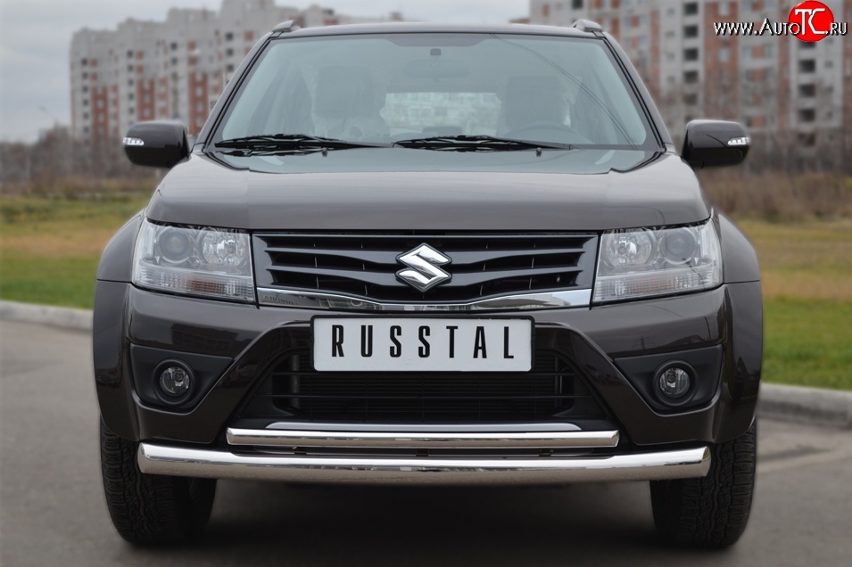 18 399 р. Защита переднего бампера (2 трубыØ76 и 42 мм, нержавейка) SLITKOFF  Suzuki Grand Vitara  JT 5 дверей (2012-2016) 2-ой рестайлинг  с доставкой в г. Тамбов