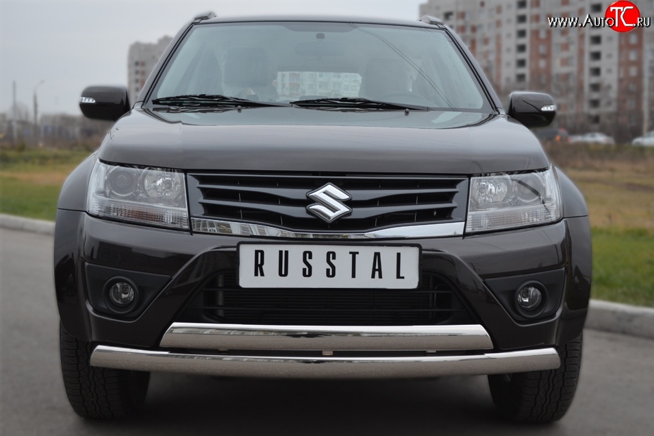 27 999 р. Защита переднего бампера (2 трубыØ75х42 мм, нержавейка) Russtal Suzuki Grand Vitara JT 5 дверей 2-ой рестайлинг (2012-2016)  с доставкой в г. Тамбов