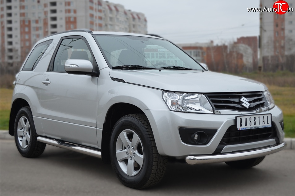 13 849 р. Одинарная защита переднего бампера диаметром 76 мм (3 дв.) SLITKOFF Suzuki Grand Vitara JT 3 двери 2-ой рестайлинг (2012-2016)  с доставкой в г. Тамбов