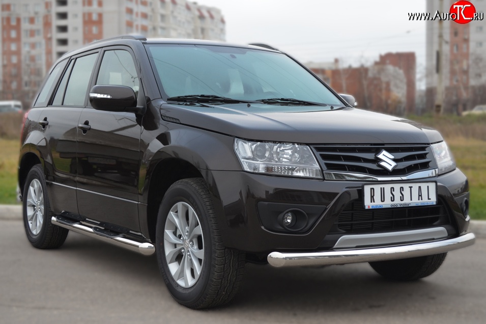 13 999 р. Одинарная защита переднего бампера диаметром 76 мм (5 дв.) SLITKOFF Suzuki Grand Vitara JT 5 дверей 2-ой рестайлинг (2012-2016)  с доставкой в г. Тамбов