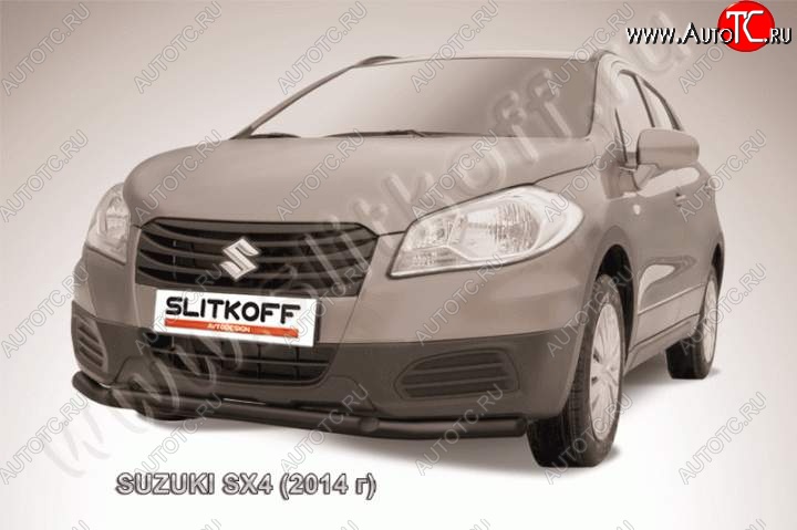 8 349 р. Защита переднего бампер Slitkoff  Suzuki SX4  JYB, JYA (2013-2016) хэтчбэк дорестайлинг (Цвет: серебристый)  с доставкой в г. Тамбов