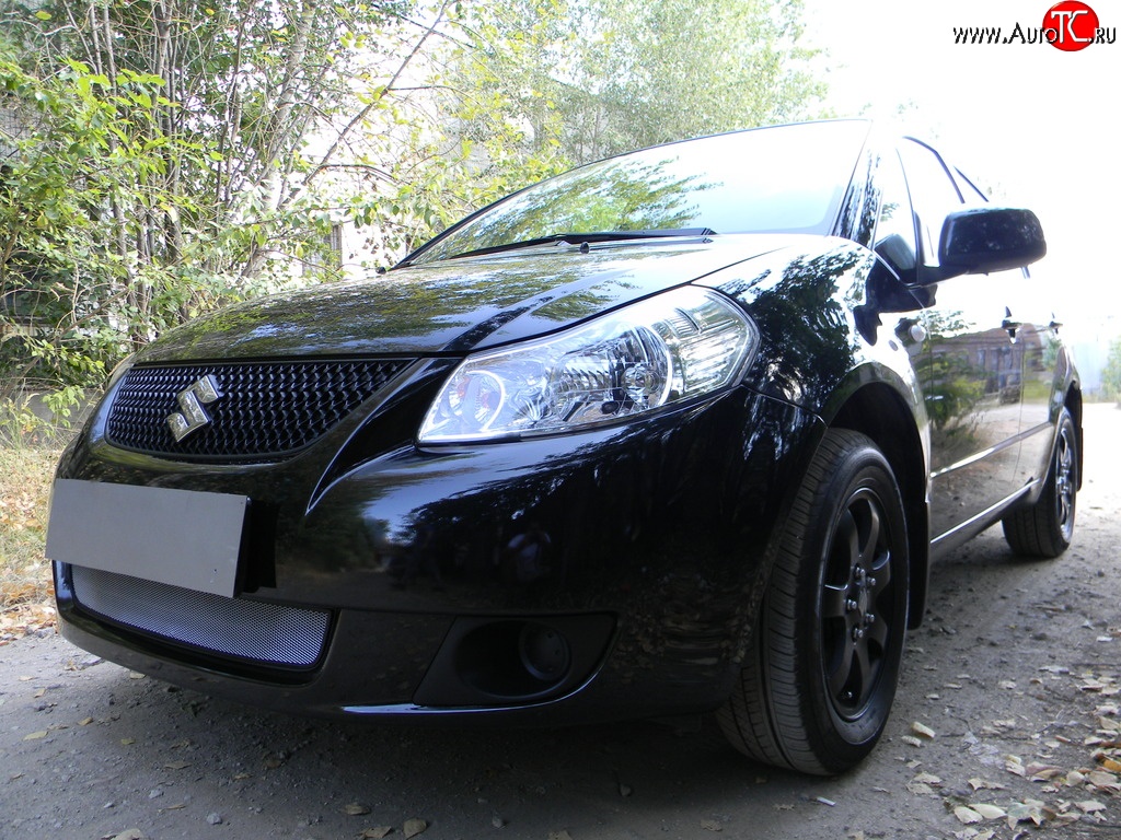 1 539 р. Сетка на бампер Russtal (хром) Suzuki SX4 GYA,GYB  рестайлинг, хэтчбэк (2010-2016)  с доставкой в г. Тамбов