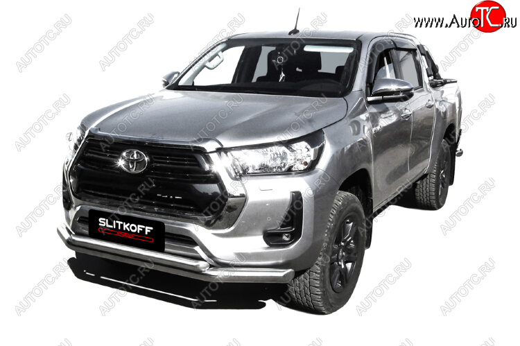 28 949 р. Защита переднего бампера Slitkoff (Ø 76+Ø 57, двойная).  Toyota Hilux  AN120 (2017-2020) 1-ый рестайлинг (Нержавеющая сталь)  с доставкой в г. Тамбов