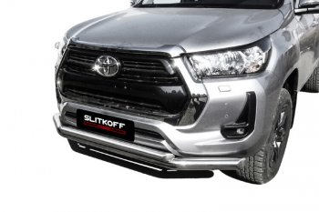 28 949 р. Защита переднего бампера Slitkoff (Ø 76+Ø 57, двойная).  Toyota Hilux  AN120 (2017-2020) 1-ый рестайлинг (Нержавеющая сталь)  с доставкой в г. Тамбов. Увеличить фотографию 3