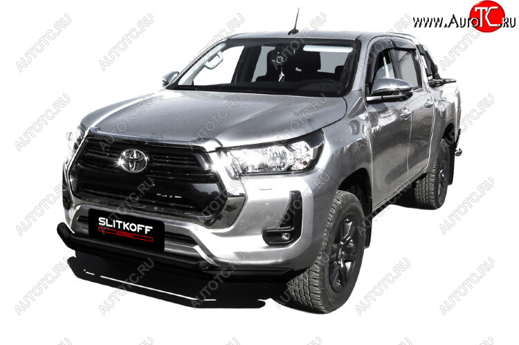 17 599 р. Защита переднего бампера Slitkoff (Ø 76+Ø 57 мм, двойная). Toyota Hilux AN120 1-ый рестайлинг (2017-2020) (Сталь с полимерным покрытием. Цвет: черный)  с доставкой в г. Тамбов