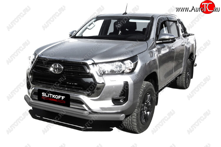 15 899 р. Защита переднего бампера Slitkoff (Ø 76+Ø 57, двойная).  Toyota Hilux  AN120 (2017-2020) 1-ый рестайлинг (Сталь с полимерным покрытием. Цвет: серебристый)  с доставкой в г. Тамбов