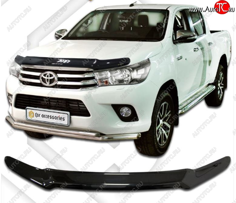 2 599 р. Дефлектор капота CA-Plastiс  Toyota Hilux  AN120 (2016-2020) дорестайлинг, 1-ый рестайлинг (Classic черный, Без надписи)  с доставкой в г. Тамбов