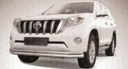 Двойная длинная защита переднего бампера из труб диаметром 76 и 57 мм Slitkoff Toyota Land Cruiser Prado J150 1-ый рестайлинг (2013-2017)