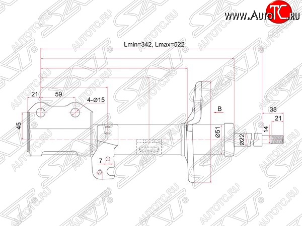 3 199 р. Правый амортизатор передний (2WD, 4WD) SAT Toyota Allion T260 седан дорестайлинг (2007-2010)  с доставкой в г. Тамбов