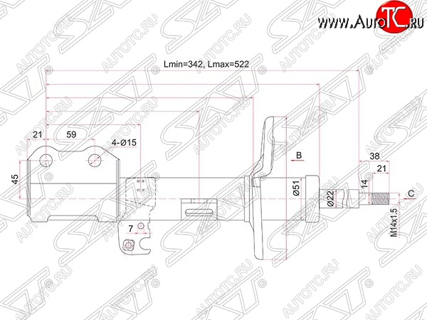 3 199 р. Левый амортизатор передний (2WD, 4WD) SAT Toyota Allion T260 седан дорестайлинг (2007-2010)  с доставкой в г. Тамбов