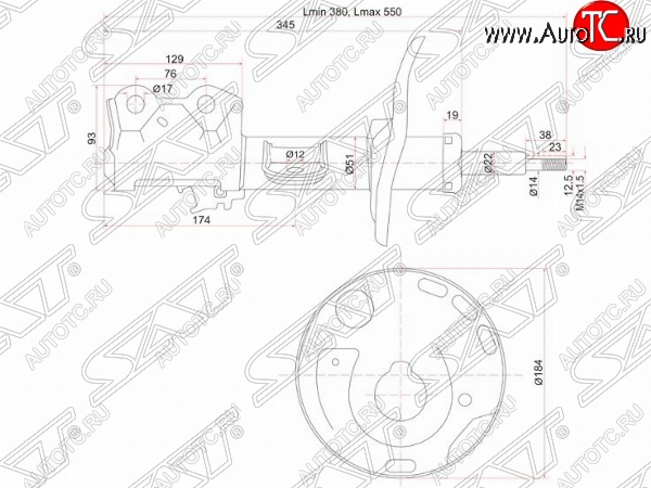 3 899 р. Правый амортизатор передний SAT  Toyota Auris  E150 - Corolla Rumion  E150  с доставкой в г. Тамбов