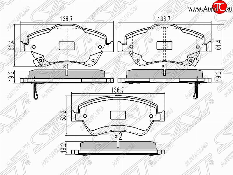 1 279 р. Колодки тормозные (передние) SAT Toyota Auris E150 хэтчбэк 5 дв. дорестайлинг (2006-2010)  с доставкой в г. Тамбов