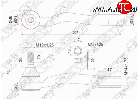 769 р. Правый наконечник рулевой тяги SAT Toyota Avensis T220 седан дорестайлинг (1997-2001)  с доставкой в г. Тамбов