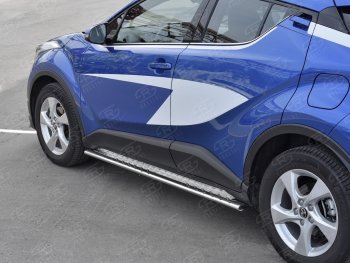 20 749 р. Пороги труба 75х42 Russtal (овал с проступью) Toyota C-HR NGX10, ZGX10 дорестайлинг (2016-2019)  с доставкой в г. Тамбов. Увеличить фотографию 3