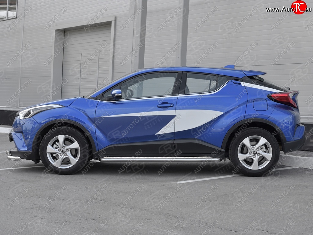 20 749 р. Пороги труба d42 с листом Russtal Toyota C-HR NGX10, ZGX10 дорестайлинг (2016-2019) (Лист алюм, проф. нерж)  с доставкой в г. Тамбов