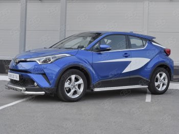 20 399 р. Защита переднего бампера (Ø63 мм с клыками, нержавейка) SLITKOFF  Toyota C-HR  NGX10, ZGX10 (2016-2019) дорестайлинг  с доставкой в г. Тамбов. Увеличить фотографию 2