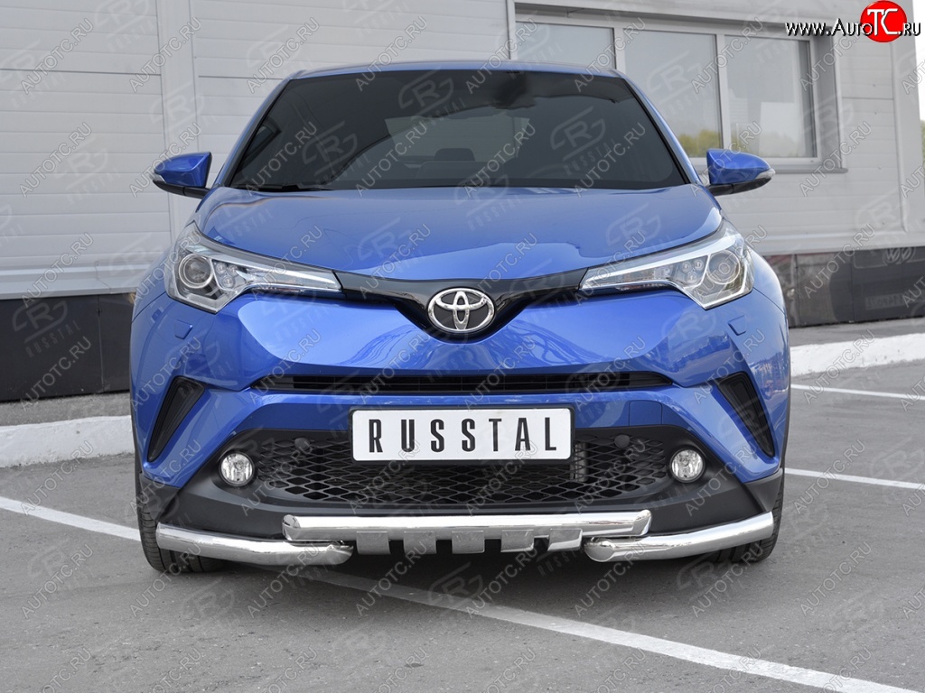 20 399 р. Защита переднего бампера (Ø63 мм с клыками, нержавейка) SLITKOFF  Toyota C-HR  NGX10, ZGX10 (2016-2019) дорестайлинг  с доставкой в г. Тамбов