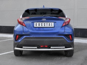 Защита заднего бампера (2 трубы Ø63 и 42 мм, нержавейка) Russtal Toyota C-HR NGX10, ZGX10 дорестайлинг (2016-2019)