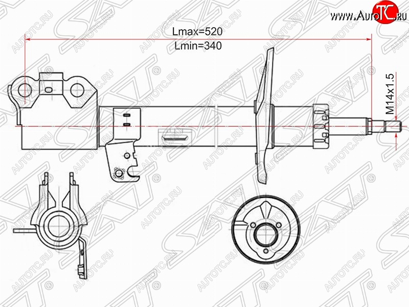 4 089 р. Левый амортизатор передний (2WD, 4WD) SAT  Toyota Caldina  T240 (2002-2007) универсал дорестайлинг, универсал рестайлинг  с доставкой в г. Тамбов