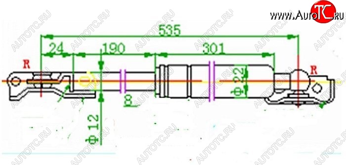 1 259 р. Левый газовый упор крышки багажника SAT  Toyota Caldina  T190 (1992-1997) дорестайлинг универсал, рестайлинг универсал  с доставкой в г. Тамбов