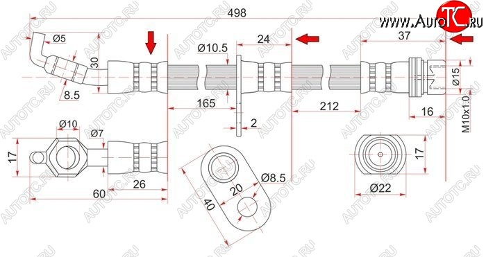 719 р. Тормозной шланг SAT (правый) Toyota Carina T190 седан дорестайлинг (1992-1994)  с доставкой в г. Тамбов