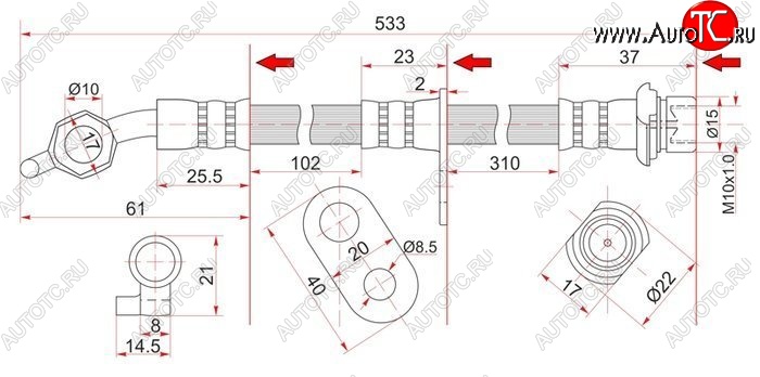 1 349 р. Тормозной шланг SAT (задний, левый)  Toyota Camry  V40 - Vista  седан  с доставкой в г. Тамбов