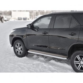 38 999 р. Порожки для ног (труба Ø63) SLITKOFF  Toyota Fortuner  AN160 (2015-2025) дорестайлинг, рестайлинг (лист - нержавейка, профиль - нержавейка)  с доставкой в г. Тамбов. Увеличить фотографию 3