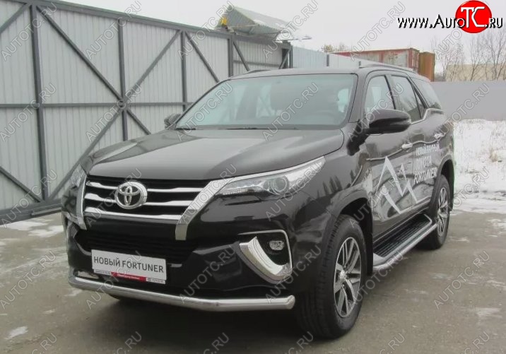 16 649 р. Одинарная защита переднего бампера диаметром 76 мм Slitkoff  Toyota Fortuner  AN160 (2015-2020) дорестайлинг (Цвет: нержавеющая полированная сталь)  с доставкой в г. Тамбов