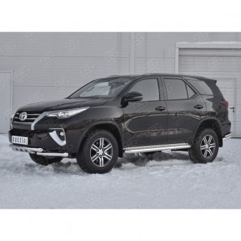 25 699 р. Защита переднего бампера (Ø63 мм с клыками, нержавейка) SLITKOFF Toyota Fortuner AN160 дорестайлинг (2015-2020)  с доставкой в г. Тамбов. Увеличить фотографию 2