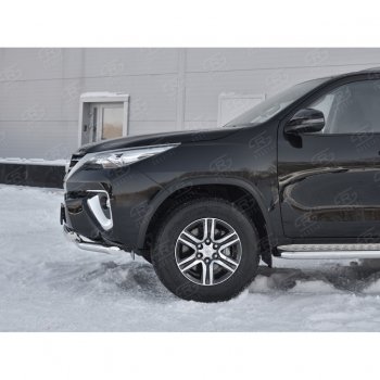 25 699 р. Защита переднего бампера (Ø63 мм с клыками, нержавейка) SLITKOFF Toyota Fortuner AN160 дорестайлинг (2015-2020)  с доставкой в г. Тамбов. Увеличить фотографию 3