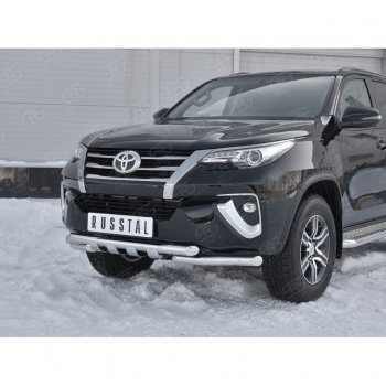 25 699 р. Защита переднего бампера (Ø63 мм с клыками, нержавейка) SLITKOFF Toyota Fortuner AN160 дорестайлинг (2015-2020)  с доставкой в г. Тамбов. Увеличить фотографию 4