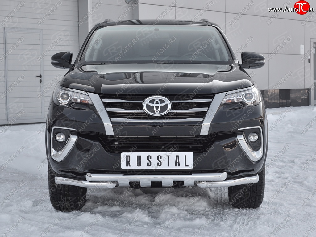 25 699 р. Защита переднего бампера (Ø63 мм с клыками, нержавейка) SLITKOFF Toyota Fortuner AN160 дорестайлинг (2015-2020)  с доставкой в г. Тамбов