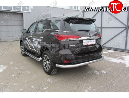 14 499 р. Защита заднего бампера Slitkoff (Ø 76 мм, длинная)  Toyota Fortuner  AN160 (2015-2020) дорестайлинг (Нержавеющая сталь)  с доставкой в г. Тамбов