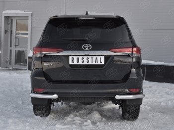 Защита заднего бампера (Ø63 мм уголки, нержавейка) Russtal Toyota Fortuner AN160 дорестайлинг (2015-2020)