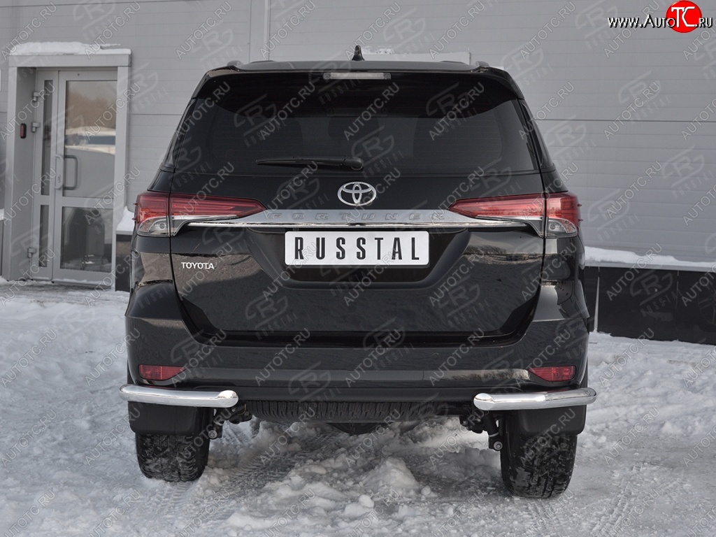 9 349 р. Защита заднего бампера (Ø63 мм уголки, нержавейка) Russtal Toyota Fortuner AN160 дорестайлинг (2015-2020)  с доставкой в г. Тамбов