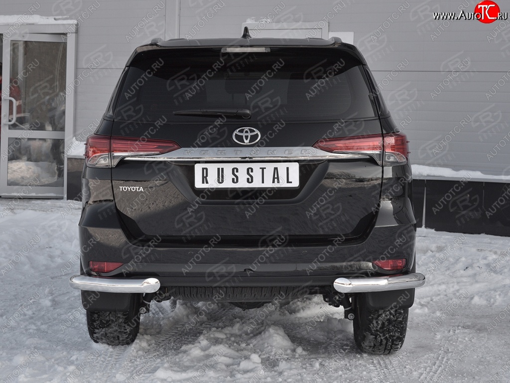 16 399 р. Защита заднего бампера (Ø76 мм уголки, нержавейка) Russtal Toyota Fortuner AN160 дорестайлинг (2015-2020)  с доставкой в г. Тамбов