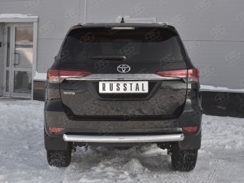 Защита заднего бампера (Ø63 мм короткая, нержавейка) Russtal Toyota Fortuner AN160 дорестайлинг (2015-2020)